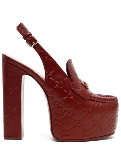 Gucci 145mm Horsebit Platform Pumps In Red