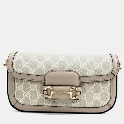 Pre-owned Gucci 1955 Horsebit Shoulder Bag In Beige