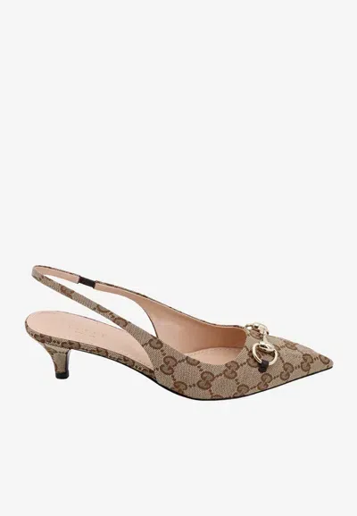 Gucci 45 Gg Supreme Slingback Canvas Pumps In Brown