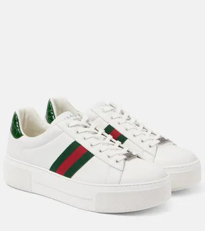 Gucci Ace Leather Sneakers In White