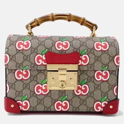 Pre-owned Gucci Apple Bamboo Supreme Gg Handbag In Beige