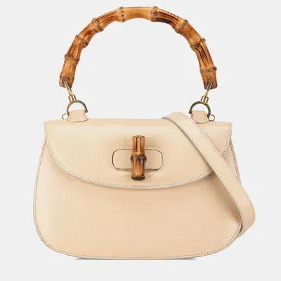 Pre-owned Gucci Bamboo Night Satchel In Beige