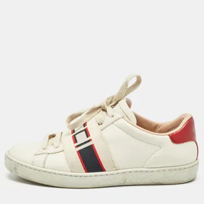 Pre-owned Gucci Band Low Top Sneakers Size 34 In White