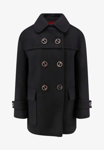 Gucci Batavia Double-breasted Wool Coat In Black