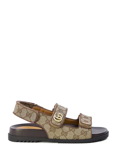 Gucci Double G Canvas Sandals In Beige