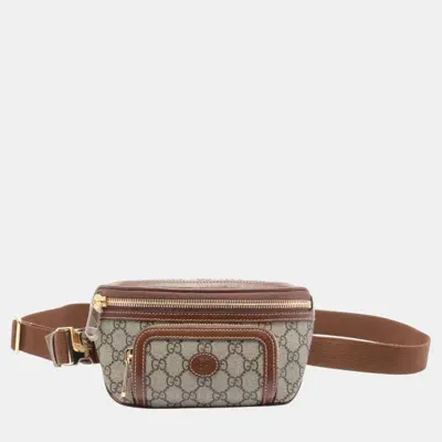 Pre-owned Gucci Beige Brown Coated Canvas Leather Interlocking G Gg Supreme Belt Bag