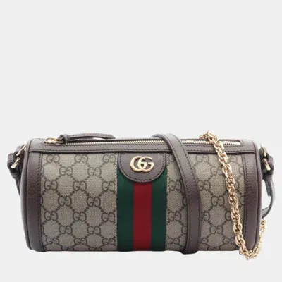 Pre-owned Gucci Beige Brown Multicolor Coated Canvas Leather Ophidia Gg Supreme Bag