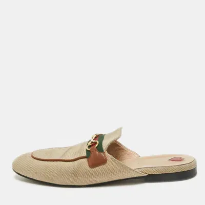 Pre-owned Gucci Beige Canvas Web Princetown Mules Size 40