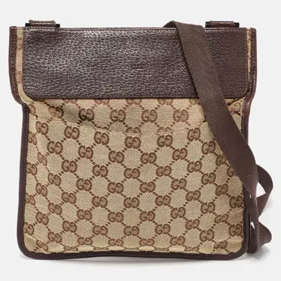 Pre-owned Gucci Beige Gg Canvas And Leather Crossbody Bag