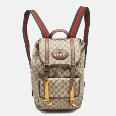 Pre-owned Gucci Beige Gg Supreme Canvas Web Soft Backpack