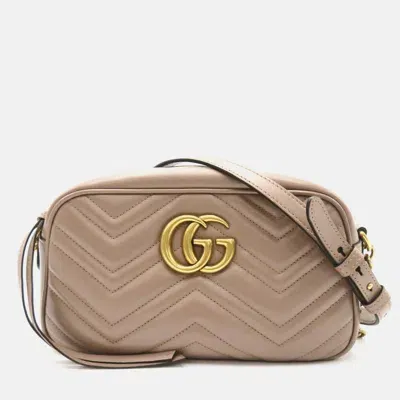 Pre-owned Gucci Beige Leather Gg Marmont Shoulder Bag