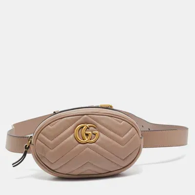 Pre-owned Gucci Beige Matelassé Leather Mini Gg Marmont Belt Bag