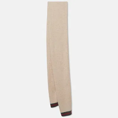 Pre-owned Gucci Beige Striped Edge Cashmere Blend Muffler