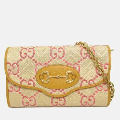 Pre-owned Gucci Beige Yellow Leather Straw Shoulder Bag