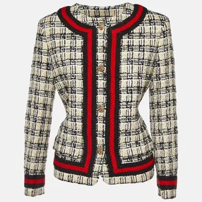 Pre-owned Gucci Beige/black G Check Tweed Jacket M