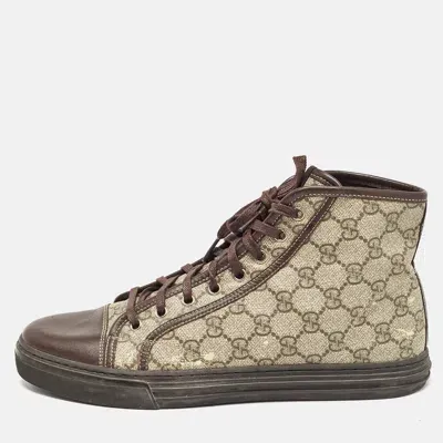 Pre-owned Gucci Beige/brown Gg Supreme Canvas And Leather High Top Sneakers Size 42