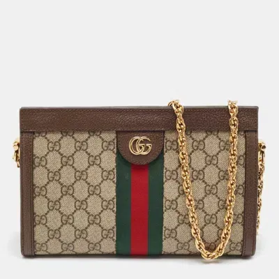 Pre-owned Gucci Beige/brown Gg Supreme Canvas And Leather Ophidia Chain Bag