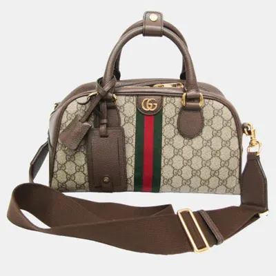 Pre-owned Gucci Beige/brown Gg Supreme Canvas Ophidia Satchel