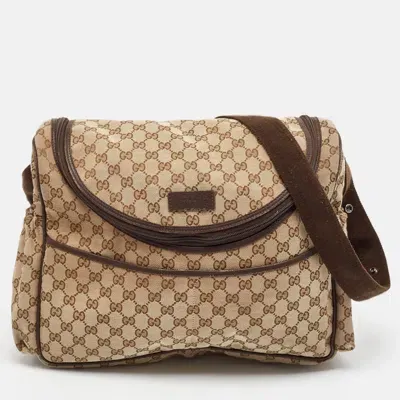 Pre-owned Gucci Beige/ebony Gg Canvas Original Baby Changing Bag