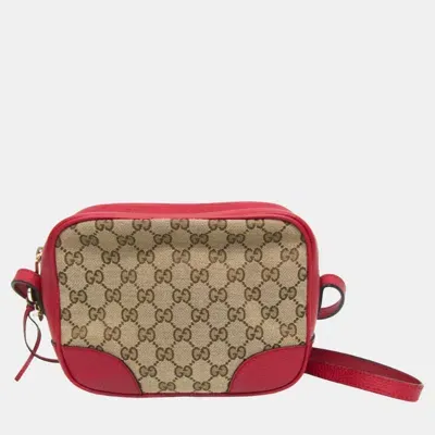 Pre-owned Gucci Beige/red Gg Canvas And Leather Mini Bree Shoulder Bag