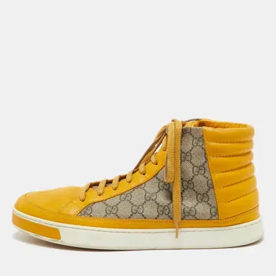 Pre-owned Gucci Beige/yellow Gg Supreme Canvas And Leather High Top Sneakers Size 44