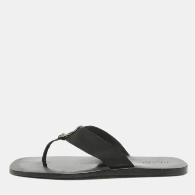 Pre-owned Gucci Black Canvas Thong Sandals Size 41.5