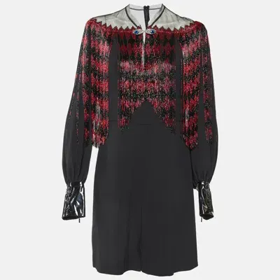 Pre-owned Gucci Black Crepe Diamond Bead Fringed Mini Dress M