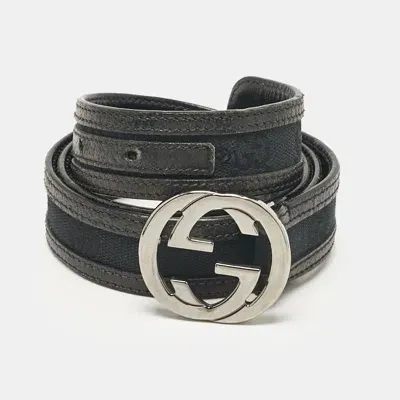 Pre-owned Gucci Black Gg Canvas And Leather Interlocking G Belt 80cm