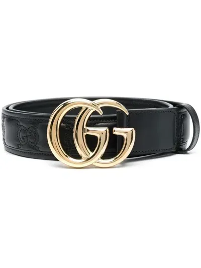 Gucci Black Gg Debossed Logo Leather Belt