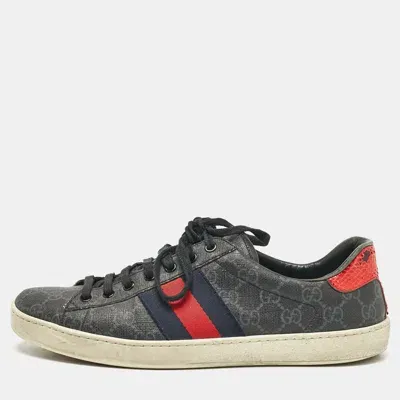 Pre-owned Gucci Black Gg Supreme Canvas Web Ace Sneakers Size 42