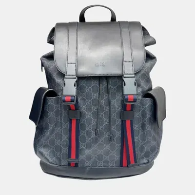 Pre-owned Gucci Black Grey Leather Gg Supreme Backpack