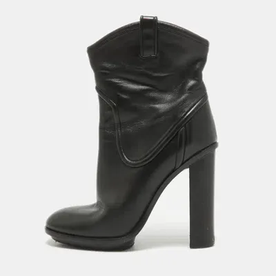 Pre-owned Gucci Black Leather Ankle Boots Size 38