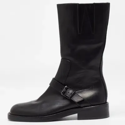 Pre-owned Gucci Black Leather Buckle Detail Mid Calf Boots Size 35.5