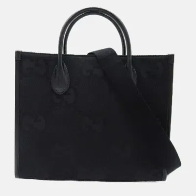 Pre-owned Gucci Black Leather Canvas Jumbo Gg Tote Bag