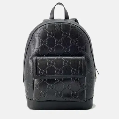 Pre-owned Gucci Black Leather Gg Embossed Backpack