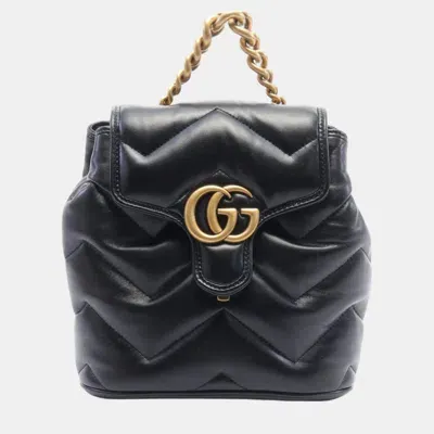 Pre-owned Gucci Black Leather Gg Marmont Backpack