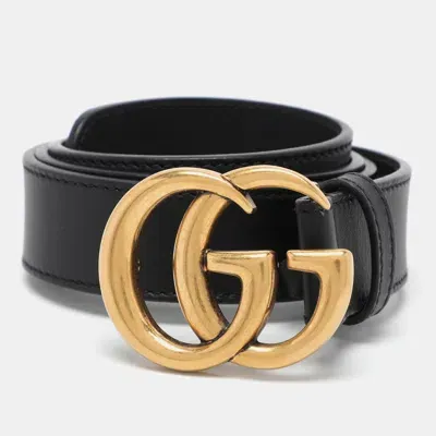 Pre-owned Gucci Black Leather Gg Marmont Buckle Belt 85cm