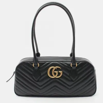 Pre-owned Gucci Black Leather Gg Marmont Medium Tote Bag