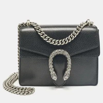 Pre-owned Gucci Black Leather Mini Dionysus Shoulder Bag