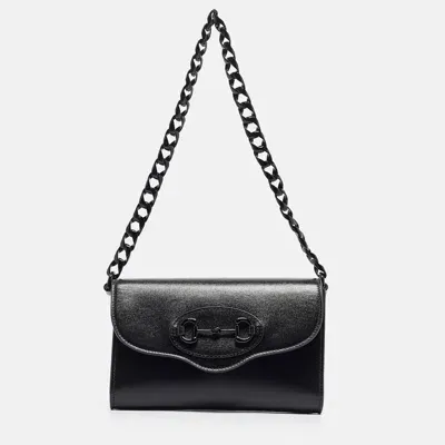 Pre-owned Gucci Black Leather Mini Monochrome Horsebit 1955 Shoulder Bag