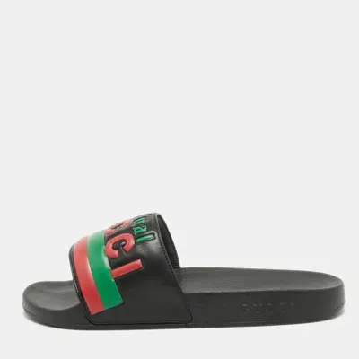 Pre-owned Gucci Black Leather Original Slides Size 42