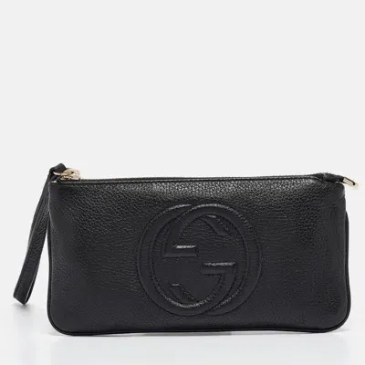 Pre-owned Gucci Black Leather Soho Wristlet Clutch