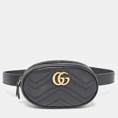 Pre-owned Gucci Black Matelassé Leather Mini Gg Marmont Belt Bag