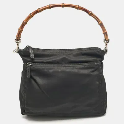 Pre-owned Gucci Black Nylon And Patent Leather Bamboo Hobo