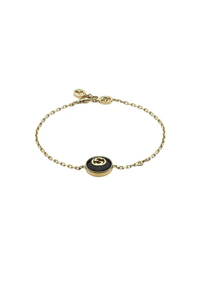 Gucci Black Onyx Diamond Pendant Bracelet In Yellow Gold