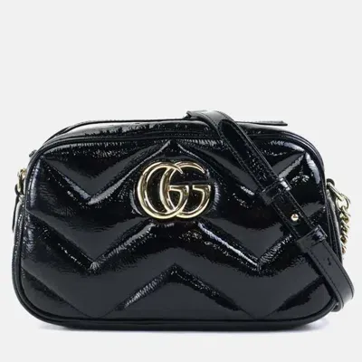 Pre-owned Gucci Black Patent Leather Gg Marmont Shoulder Bag