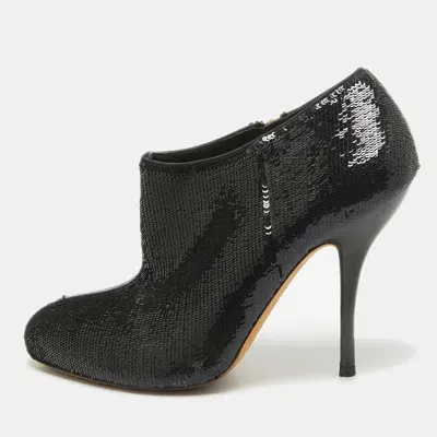 Pre-owned Gucci Black Sequins Ankle Booties Size 36