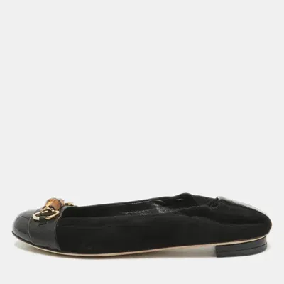 Pre-owned Gucci Black Suede Bamboo Accent Suede Ballet Flats Size 37