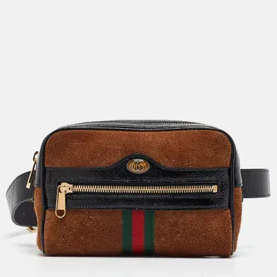 Pre-owned Gucci Black/brown Suede And Patent Leather Ophidia Belt Bag