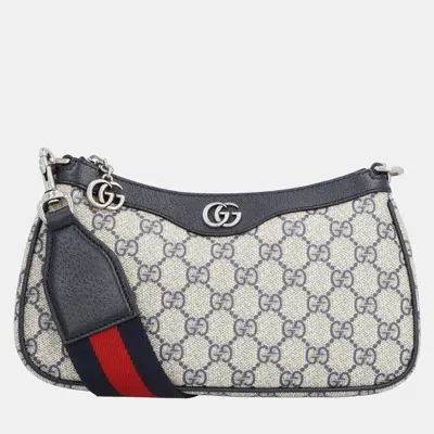 Pre-owned Gucci Blue Gg Supreme Canvas And Leather Small Ophidia Shoulder Bag In Beige